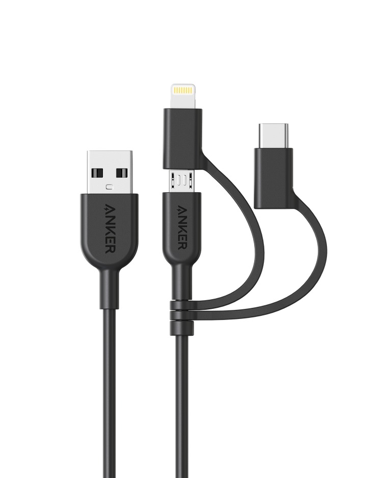 Black Anker 321 USB-A to Lightning Cable ((3 ft 3-in-1) Cables | VD191529Y0