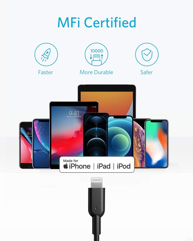 Black Anker 321 USB-C to Lightning Cable ((3 ft / 6 ft / 10 ft) Cables | YV705120O6