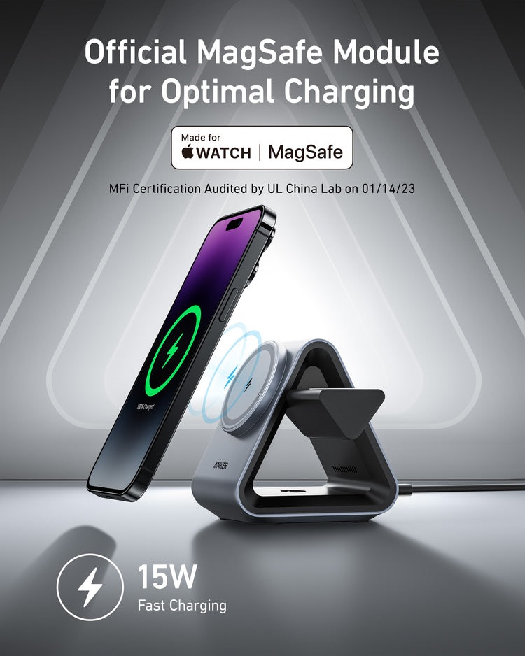 Black Anker 737 MagGo Charger ((3-in-1 Station) Wireless Chargers | HA303970C6