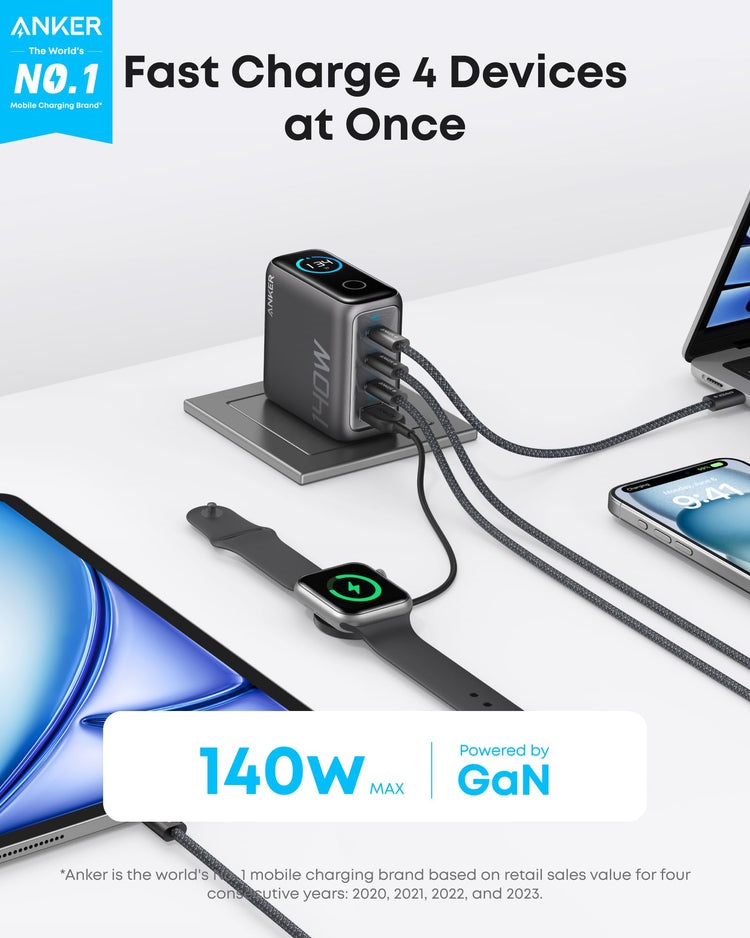 Black Anker Laptop Charger ((140W, 4-Port, PD 3.1) with USB-C Cable Chargers | EB062446C0