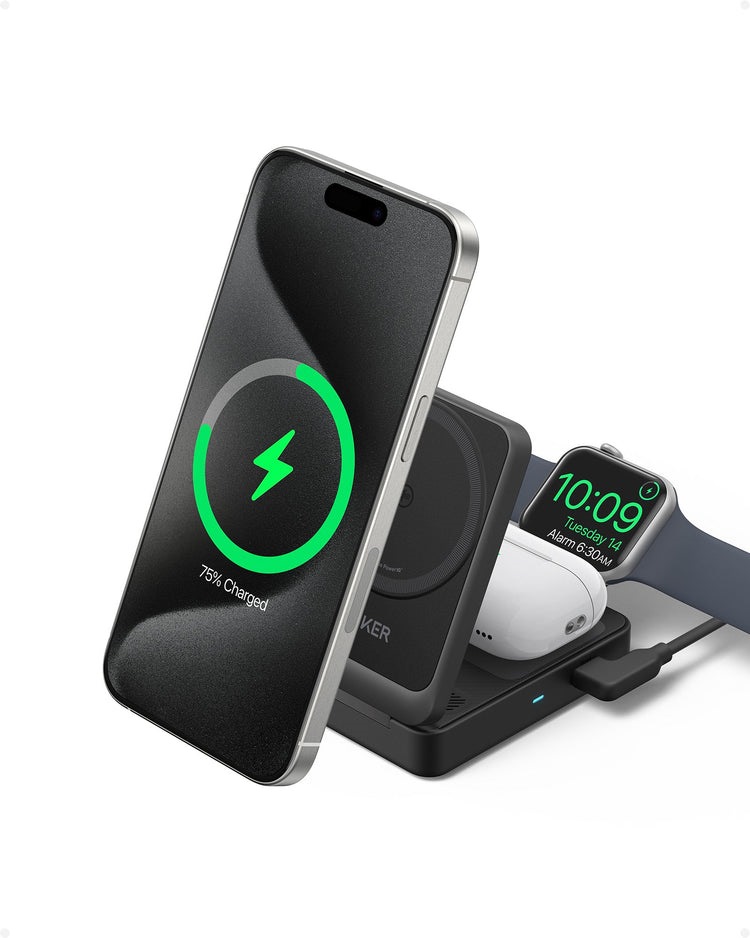 Black Anker MagGo Wireless Charging Station ((Foldable 3-in-1) & MagGo Wireless Charger ((Stand) Wireless Chargers | GL975417V7