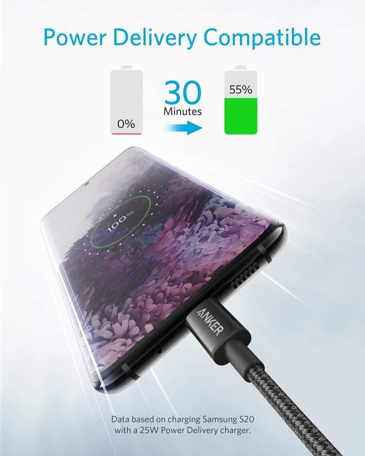 Black Anker New Nylon USB-C to USB-C Cable ((3 ft / 6 ft) 2 Pack Cables | XU288008F9