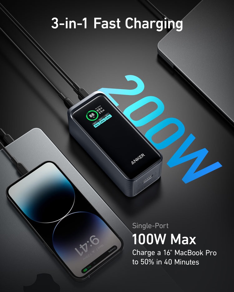 Black Anker Prime 20,000mAh Power Bank ((200W) with 100W Charging Base Power Banks | BE735533U7