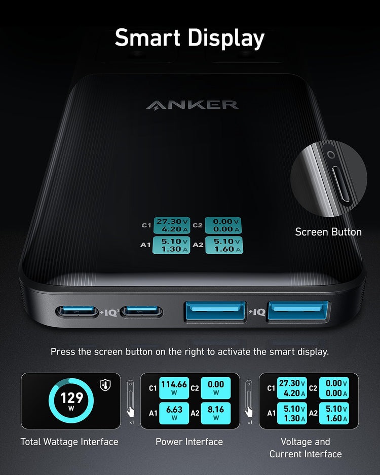 Black Anker Prime 6-in-1 Charging Station ((140W) and USB-C to USB-C Cable ((3 ft / 6 ft, 240W) AC Power | LX029222L5