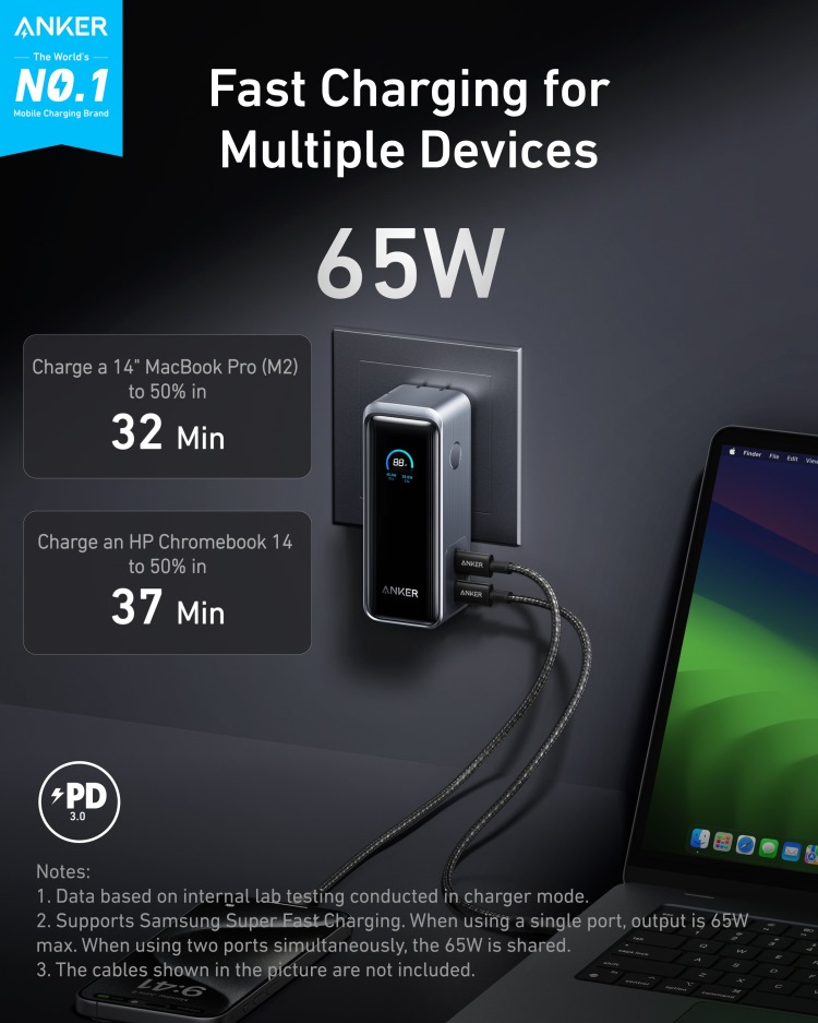 Black Anker Prime Power Bank ((9.6K, 65W, Fusion) Power Banks | UF578227S4
