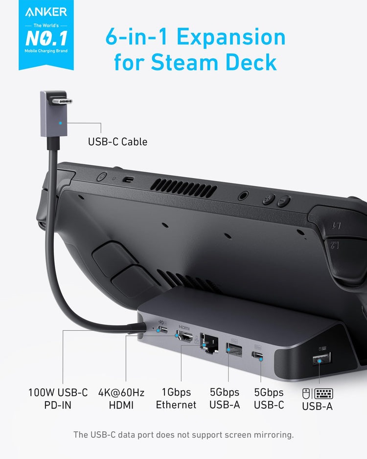 Black Anker USB-C Hub ((6-in-1, For Handheld Game Console) Hubs and Docks | HY178557S7