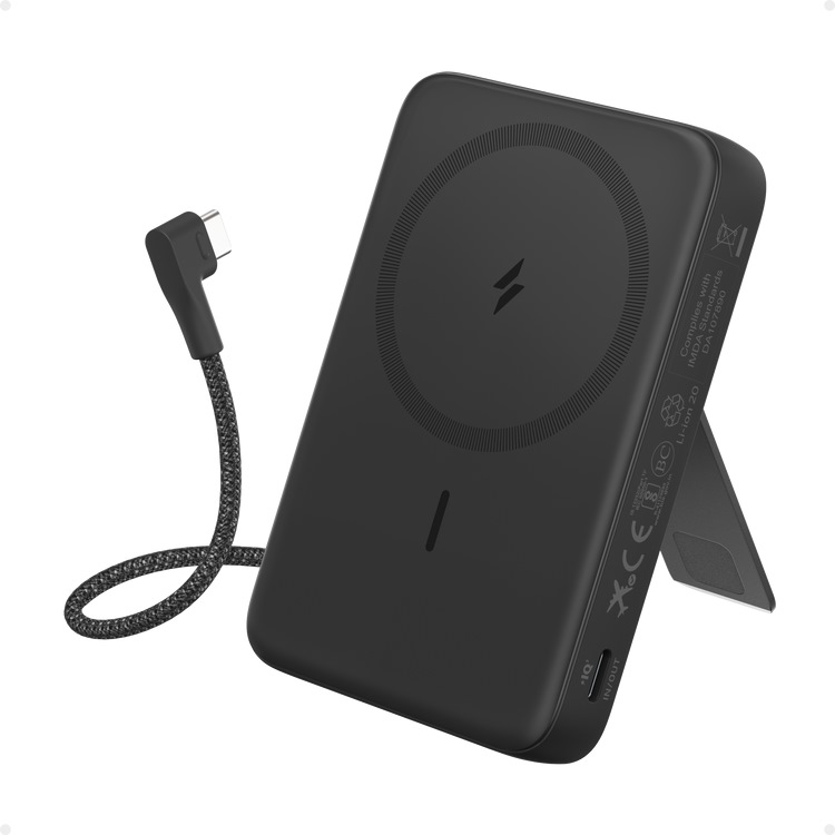 Black Anker Zolo Magnetic Power Bank (10K,30W,Built-in USB-C Cable) Power Banks | UB110571C6