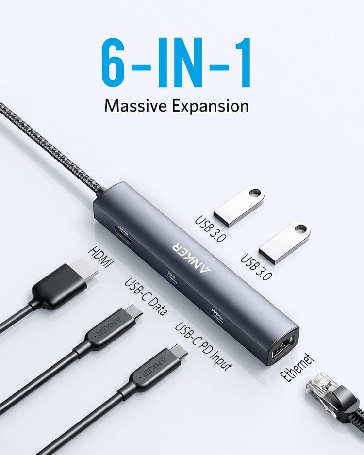 Grey Anker 543 USB-C Hub ((6-in-1, Slim) Hubs and Docks | GU366816S6