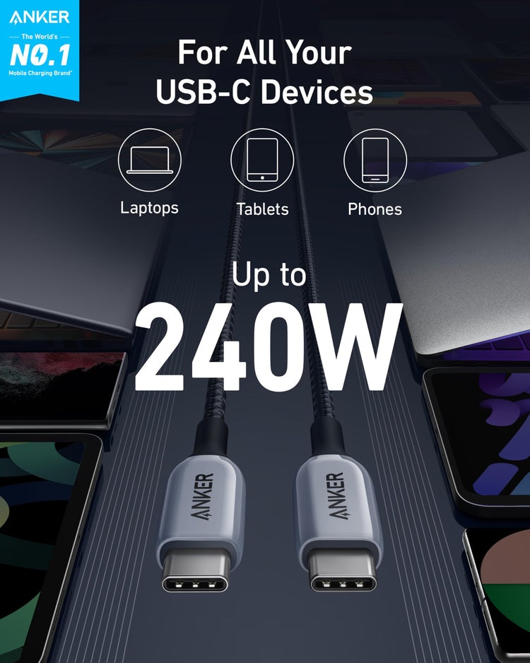 Grey Anker 765 USB-C to USB-C Cable ((140W Nylon) Cables | MI420972G8