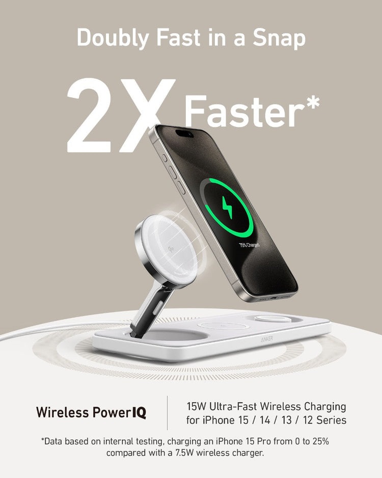 White Anker MagGo Wireless Charging Station ((3-in-1 Pad) Wireless Chargers | XX421632C8