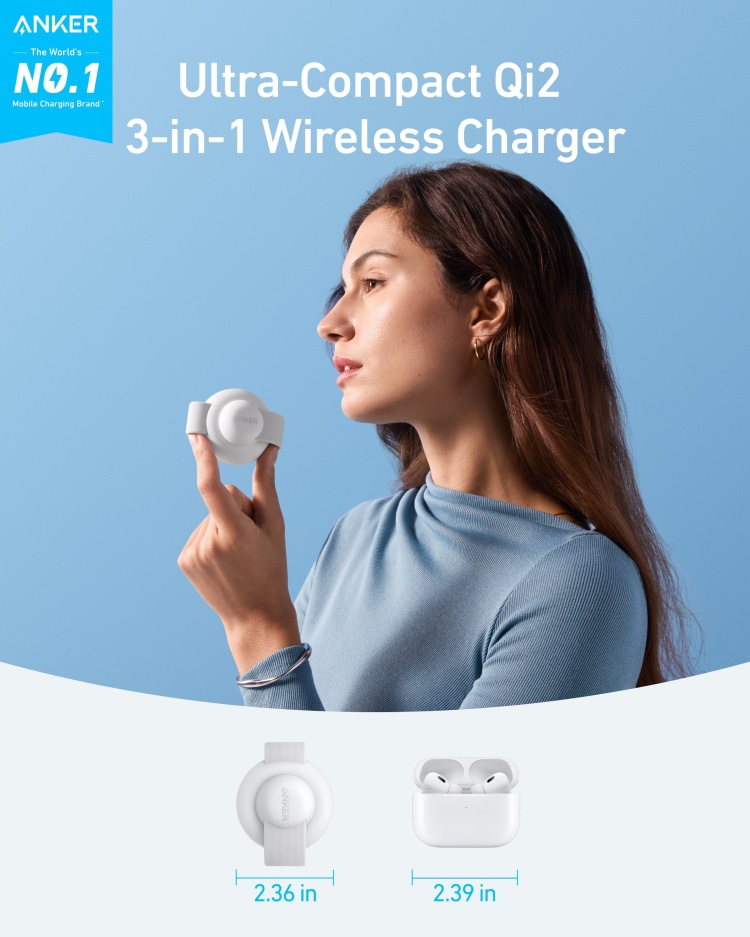 White Anker MagGo Wireless Charging Station ((3-in-1, Foldable Pad) Wireless Chargers | US269956Y4